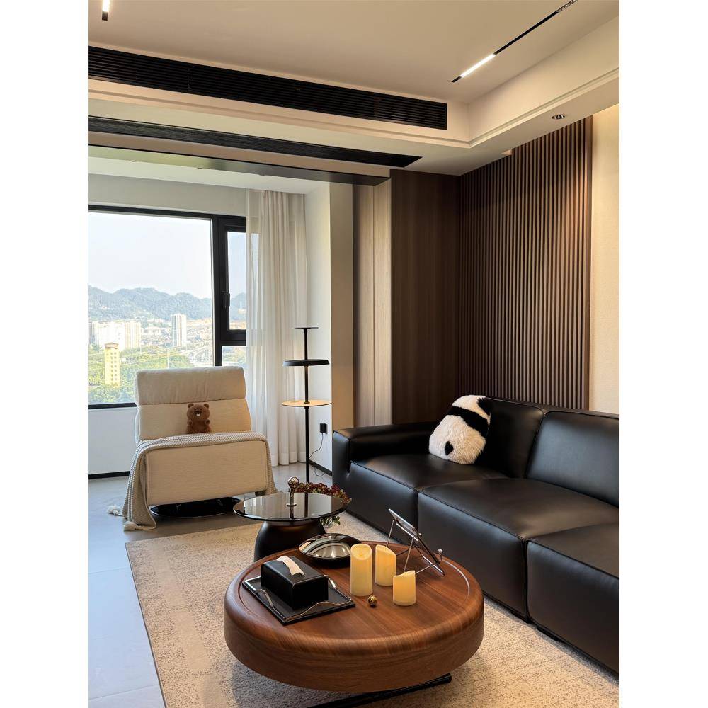 中古风客厅家用小户型圆形意式现代简约轻奢高级感实木法式茶几