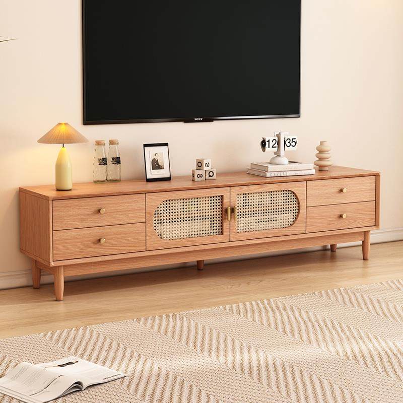 原木风电视柜藤编2025新款客厅家用电视机柜茶几组合小户型影视柜