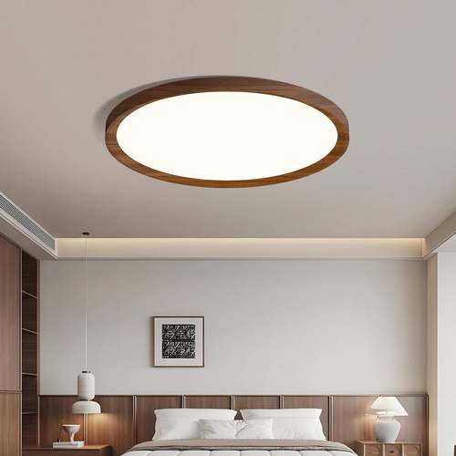 卧室吸顶灯简约中古风胡桃木色圆形走道灯走廊玄关阳台入户灯具