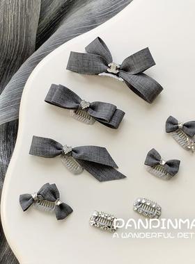 狗狗蝴蝶结发卡小狗灰色发饰马尔济斯梳夹约克夏发夹宠物夹子头饰