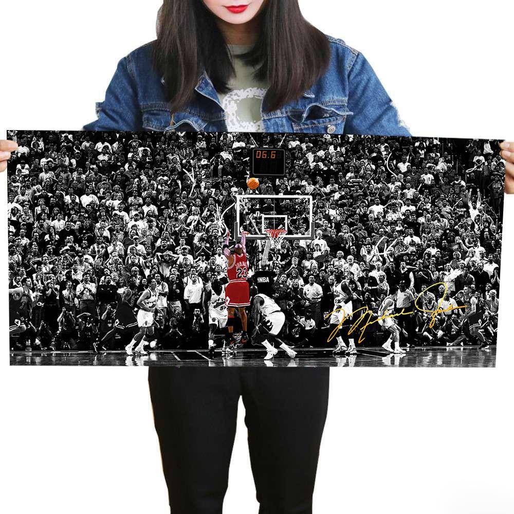 乔丹绝杀海报签名篮球明星挂画NBA跳投扣篮大学寝室装饰墙贴纸画