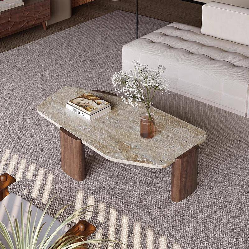 侘寂异形中古风天然洞石茶几小户型客厅家用简约现代创意民宿茶桌