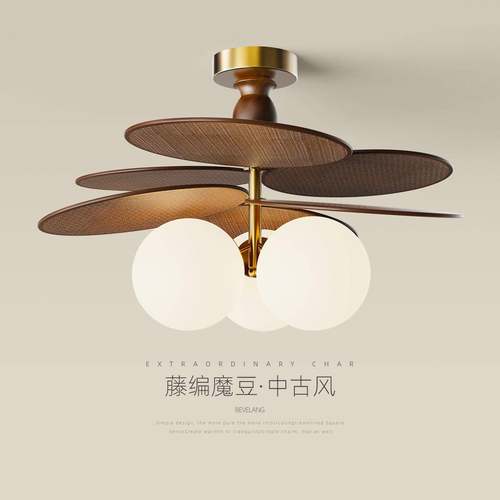 法式中古风覆古卧室灯日式侘寂风藤编设计感魔豆书房灯房间吸顶灯