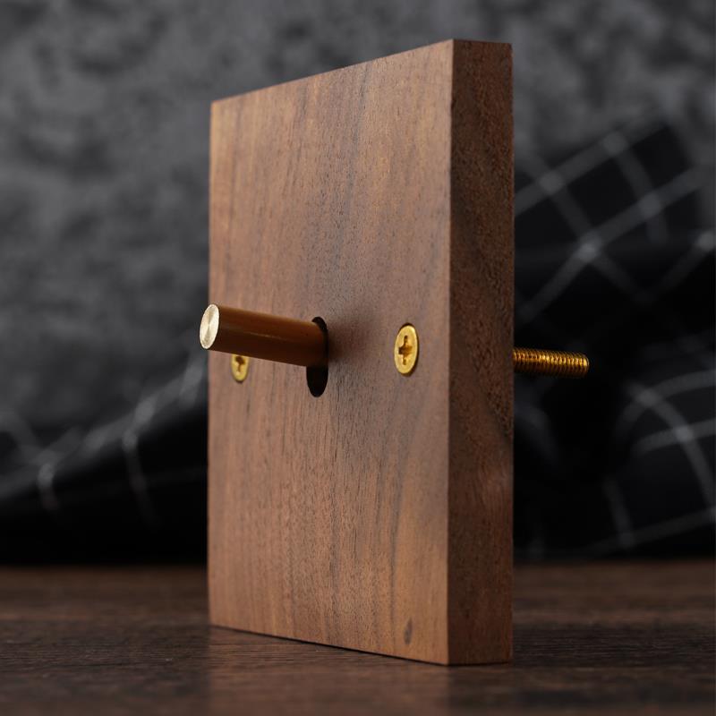 普田PIALT 胡桃木实木开关 直角面板 单开黄铜复古一开双控拨杆