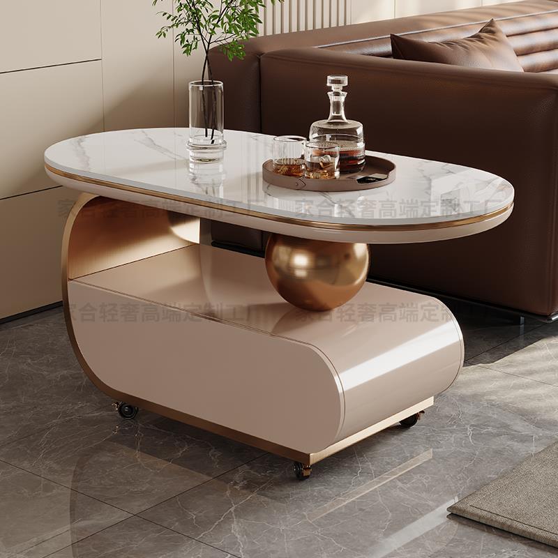岩板沙发边几小户型茶几轻奢高级感客厅可移动小推车2024带轮子