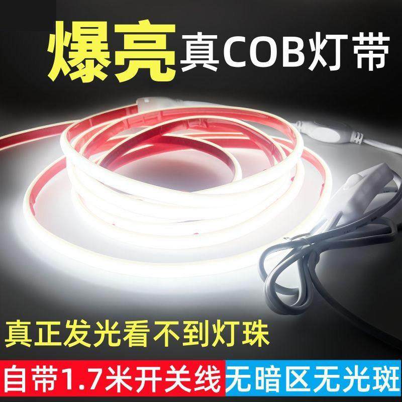 超亮cob灯带带开关220v防水家用客厅吊顶户外氛围灯线形软灯条