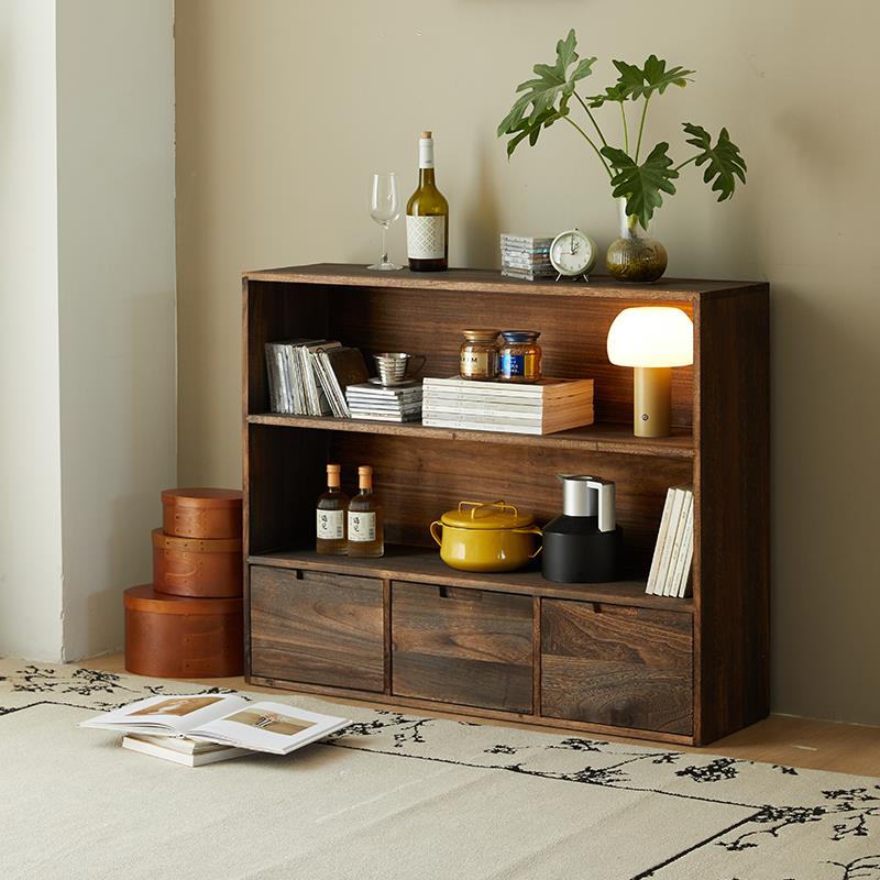 矮柜实木书柜置物架简易复古书柜落地柜组合靠墙客厅储物柜餐边柜
