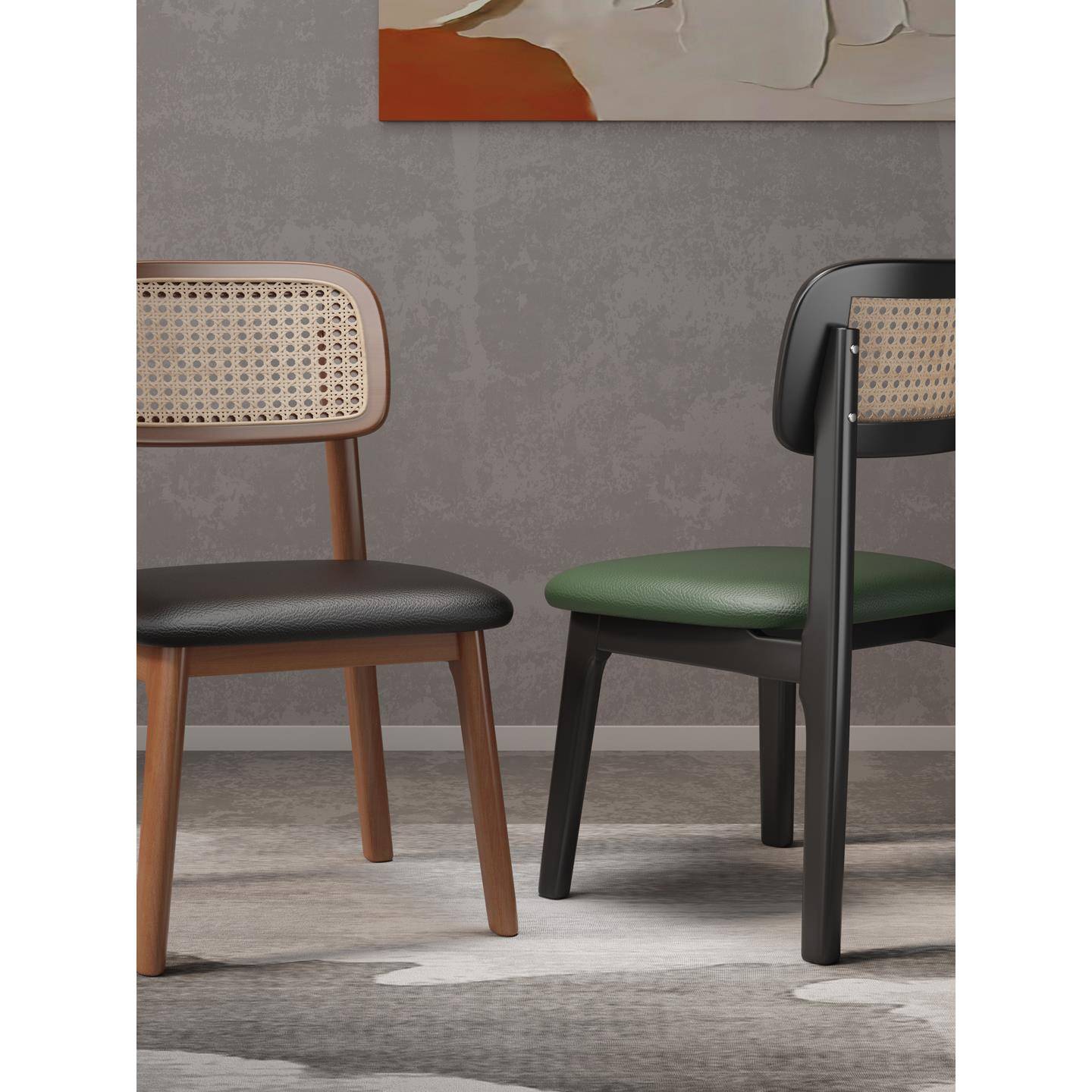 全实木法式覆古餐桌椅靠背餐椅中古休闲家用酒店藤编椅子网红凳子