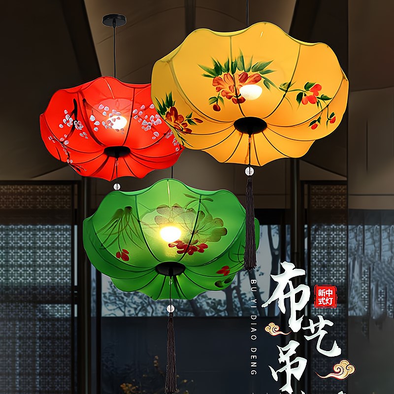 荷叶灯笼中式仿古手工绘画古典灯笼火锅店饭店餐厅酒楼中国风装饰