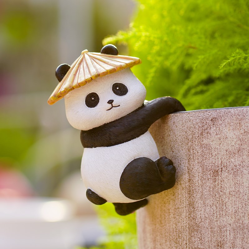 攀爬熊猫花盆挂件庭院幼儿园民宿花园造景微景观装饰多肉盆栽挂件