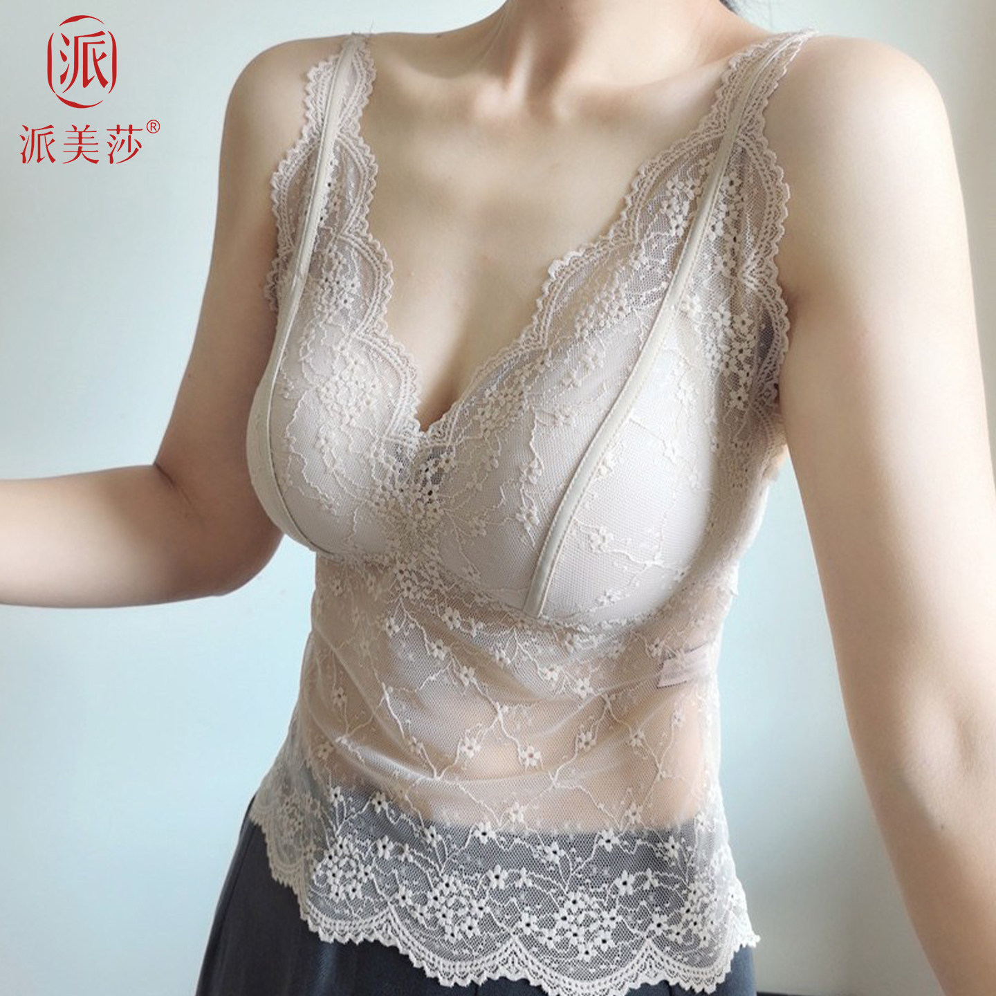 高级感蕾丝吊带背心女性感美背轻薄纱衫夏法式睡衣内搭上衣带胸垫