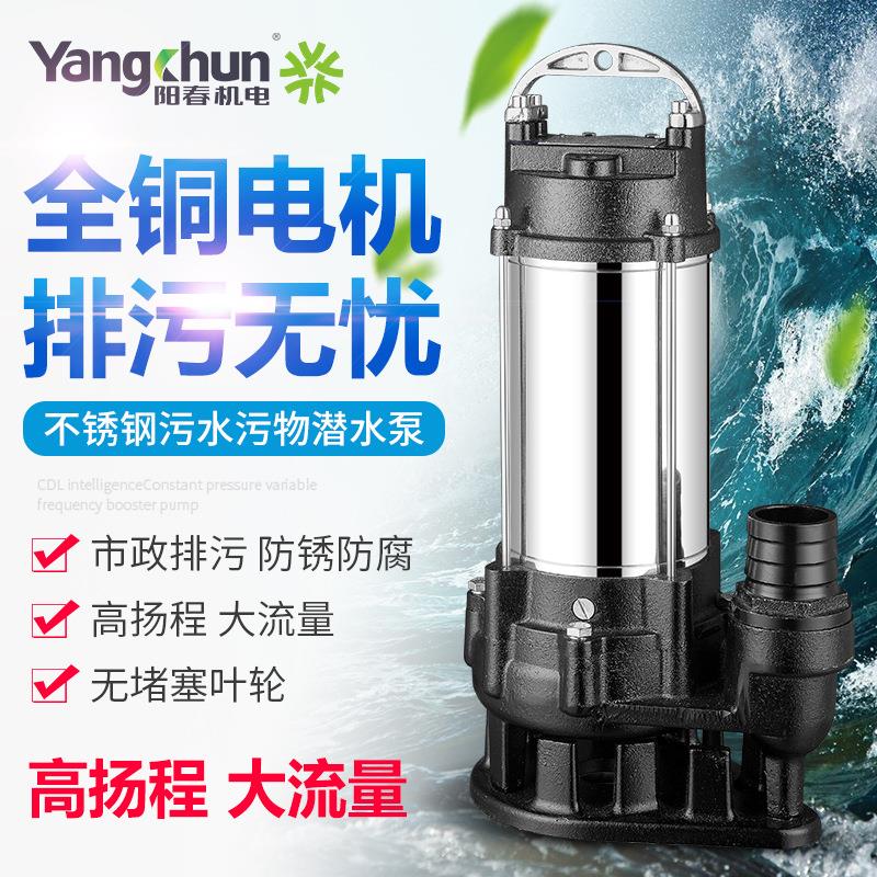 不锈钢污水泵家用农用潜污泵220V小型抽水泵无堵塞潜水排污泵