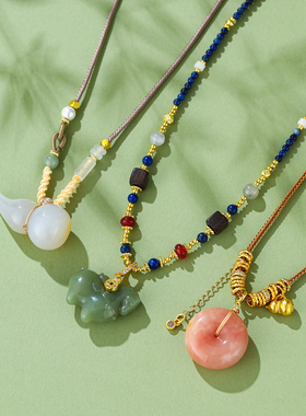 珞石玉石平安扣葫芦编绳项链女款