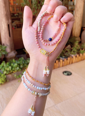 天然红纹石多圈手链女款轻奢高级