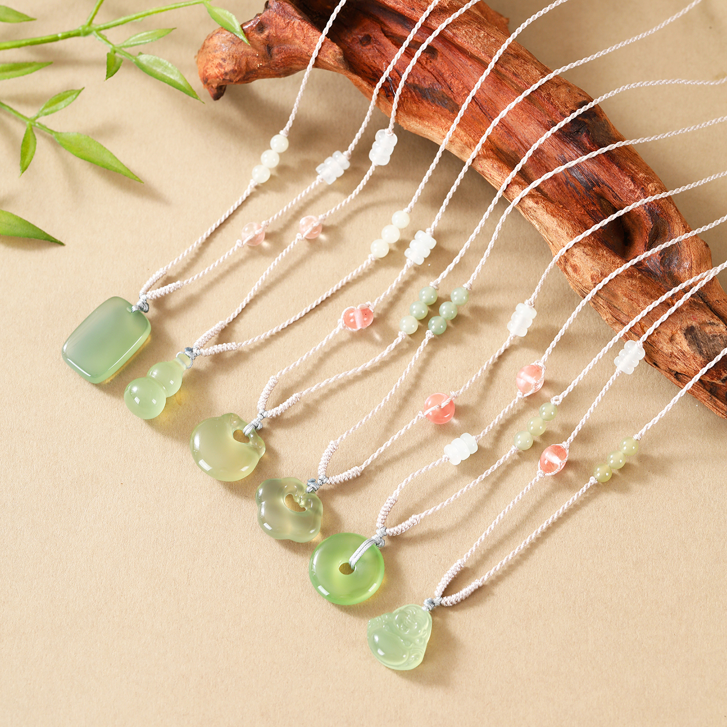 天然绿玉髓平安扣祥云无事牌项链