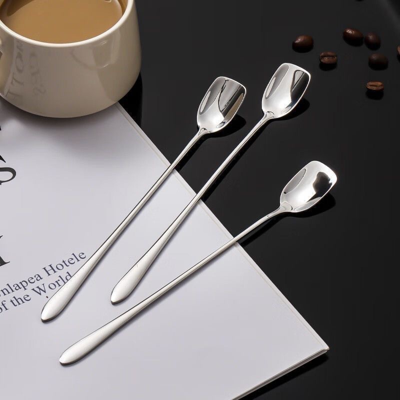 304不锈钢创意小头冰勺咖啡勺细长勺子搅拌勺长柄蜂蜜调酒平头勺