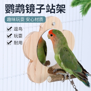 中小型鹦鹉镜子玩具花椒木站杠站杆跳台鸟专用镜子鸟笼挂件配件