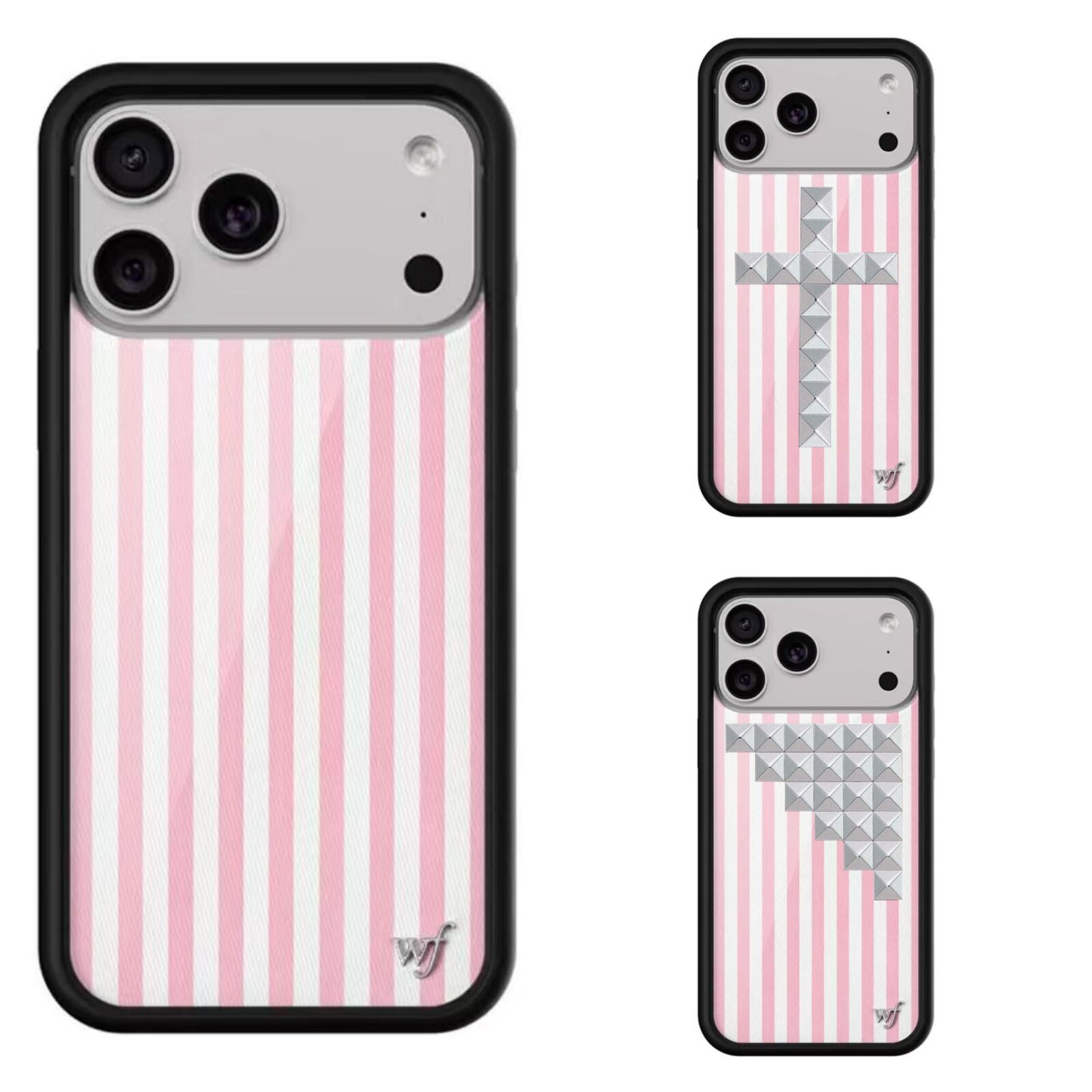 Wildflower粉色条纹铆钉手机壳适用iPhone18promax17plus16苹果15promax手机壳WF可爱粉色小象硬保护套乐园14