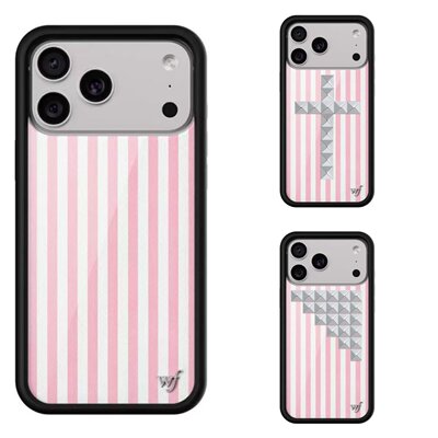 Wildflower粉色条纹铆钉手机壳适用iPhone18promax17plus16苹果15promax手机壳WF可爱粉色小象硬保护套乐园14
