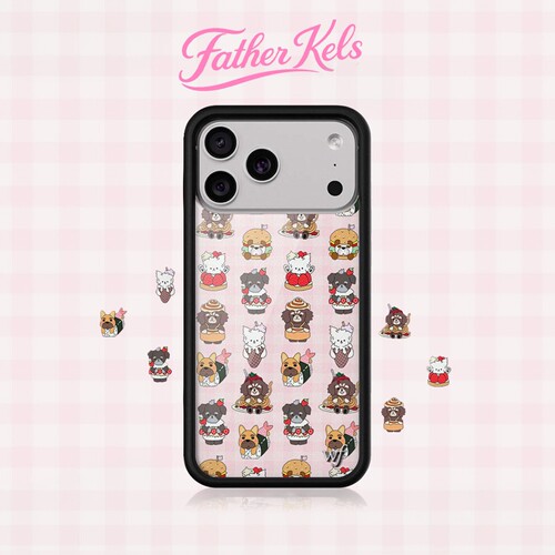 Father Kels x wf联名小狗汉堡手机壳波点wf适用苹果iPhone18/17/16/Pro/Max硬壳全包防摔保护套个性时尚wf