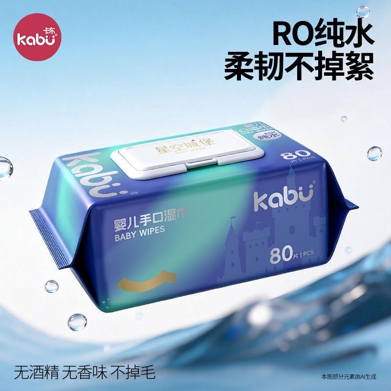 卡布星空城堡新款婴儿手口湿巾80抽温和不刺激清洁带盖湿纸巾家用