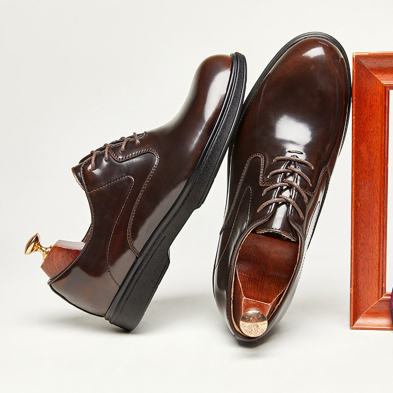包邮英伦风新款真皮亮面商务休闲皮鞋男士正装漆皮圆头牛津鞋系带,流行男鞋,正装皮鞋,淘宝优惠券,粉丝福利购,淘宝优惠卷