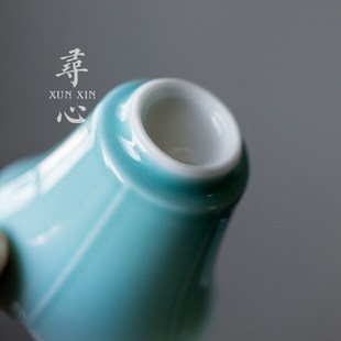 寻心鸢尾青茶杯i单个陶瓷家用葵口闻香杯简约主人杯品茗杯个人杯