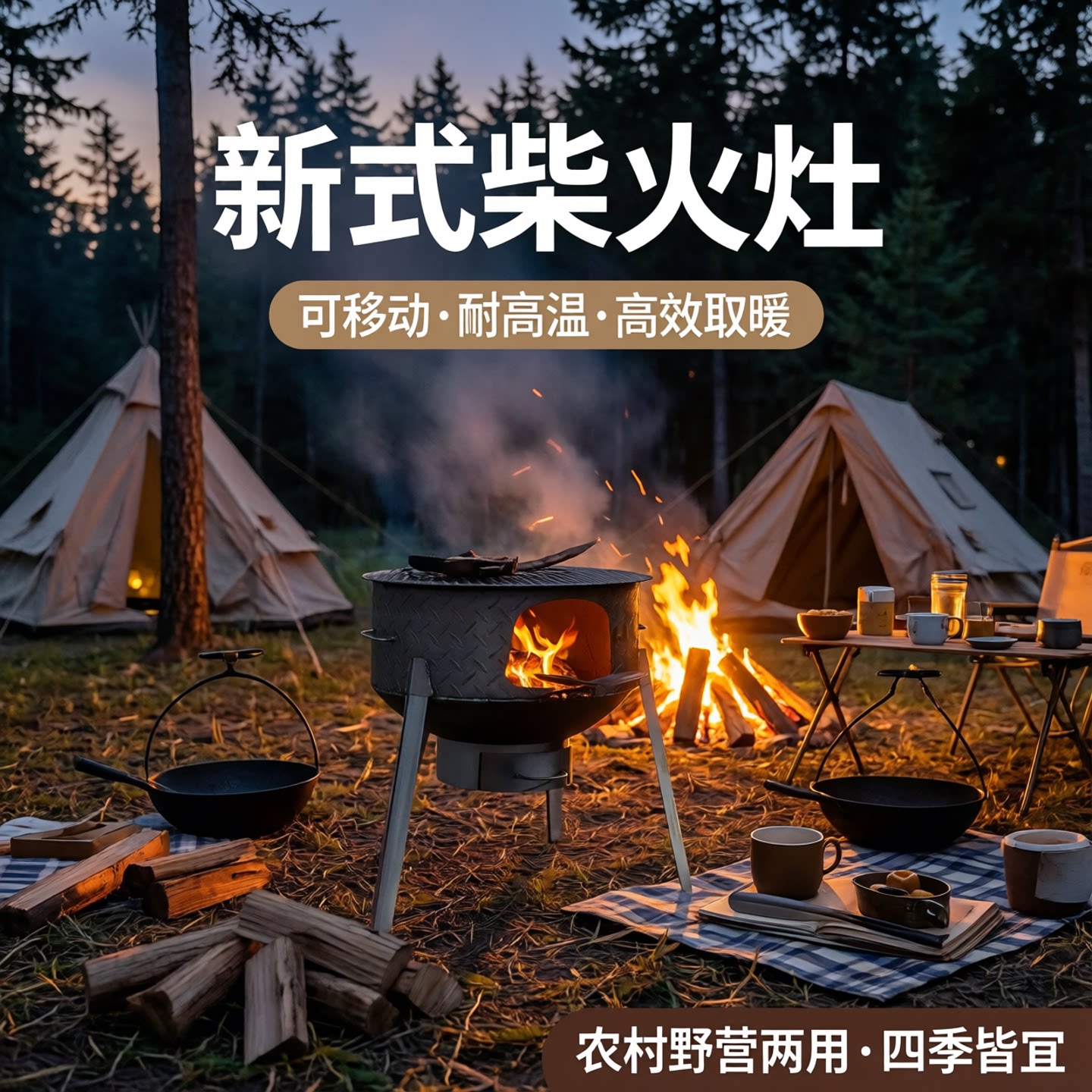 柴火灶家用烧木柴可移动地锅灶农村柴火炉新式取暖大锅台户外野营