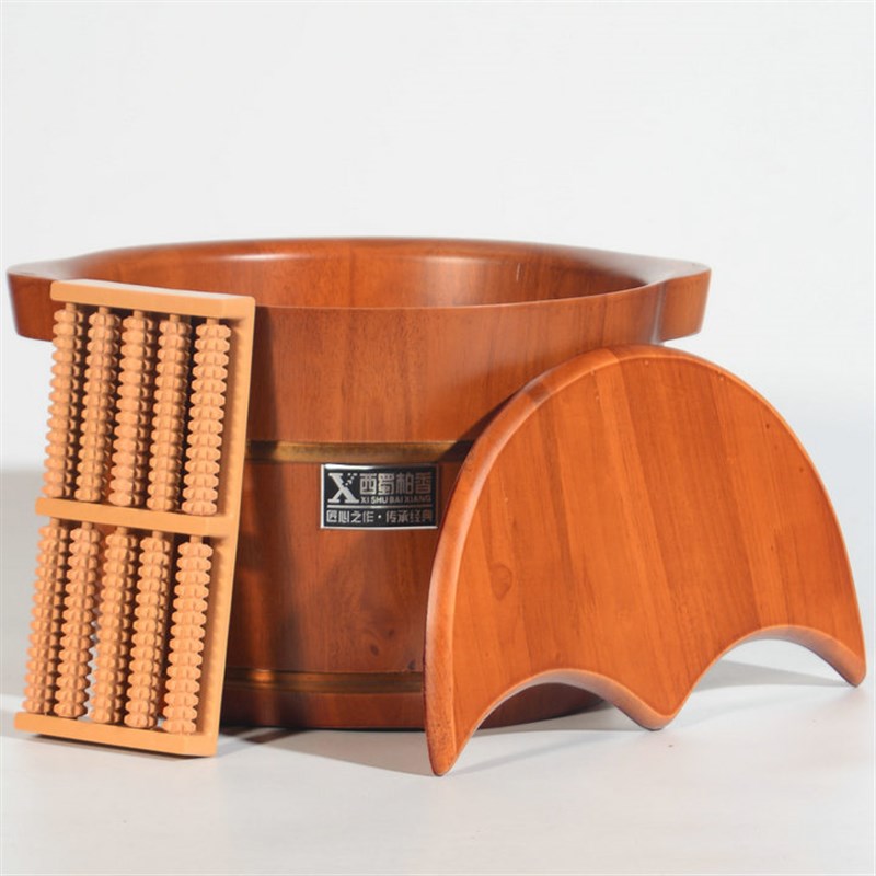 橡木足浴泡脚桶木桶家用木质洗脚盆小木盆按摩足疗桶保温带盖原木