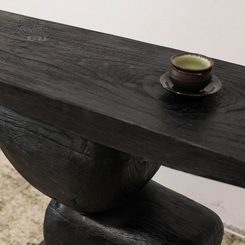 北欧实木入户玄关桌靠墙中堂案台侘寂风民宿设计师鹅卵石原木桌子