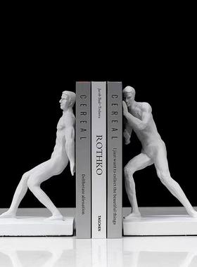 北欧创意树脂人物书档书靠摆件书房客厅办公室桌面书柜书立装饰品