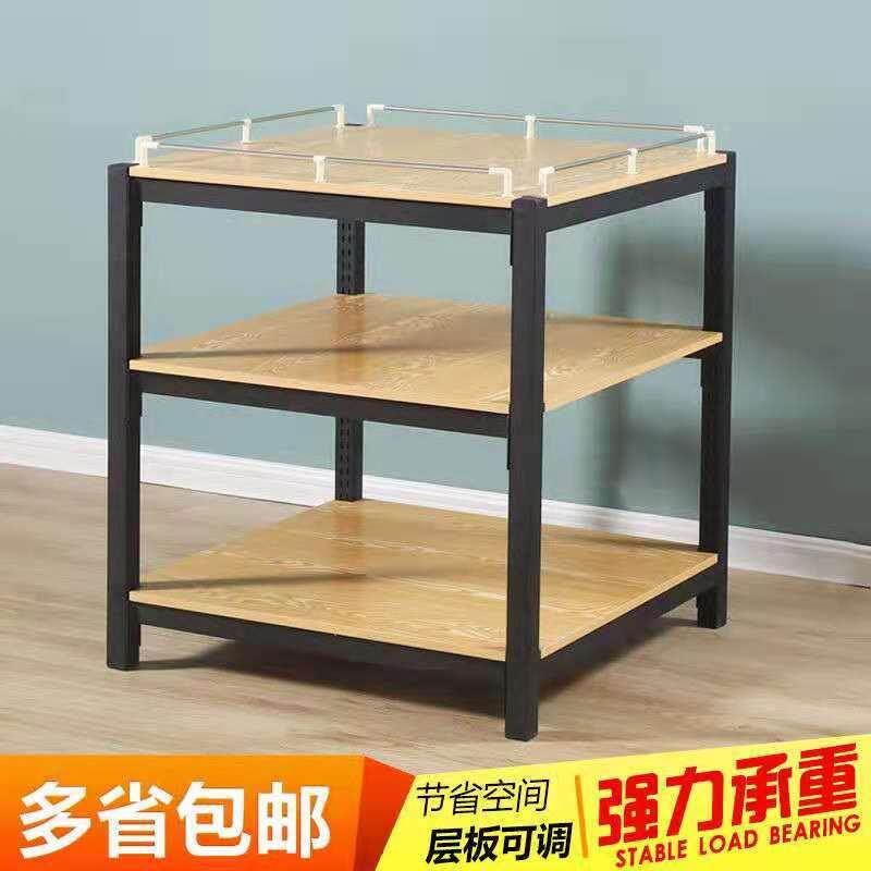 超市促销台牛奶堆头饮料架面包堆架三层钢木礼品货架粮油店展示架