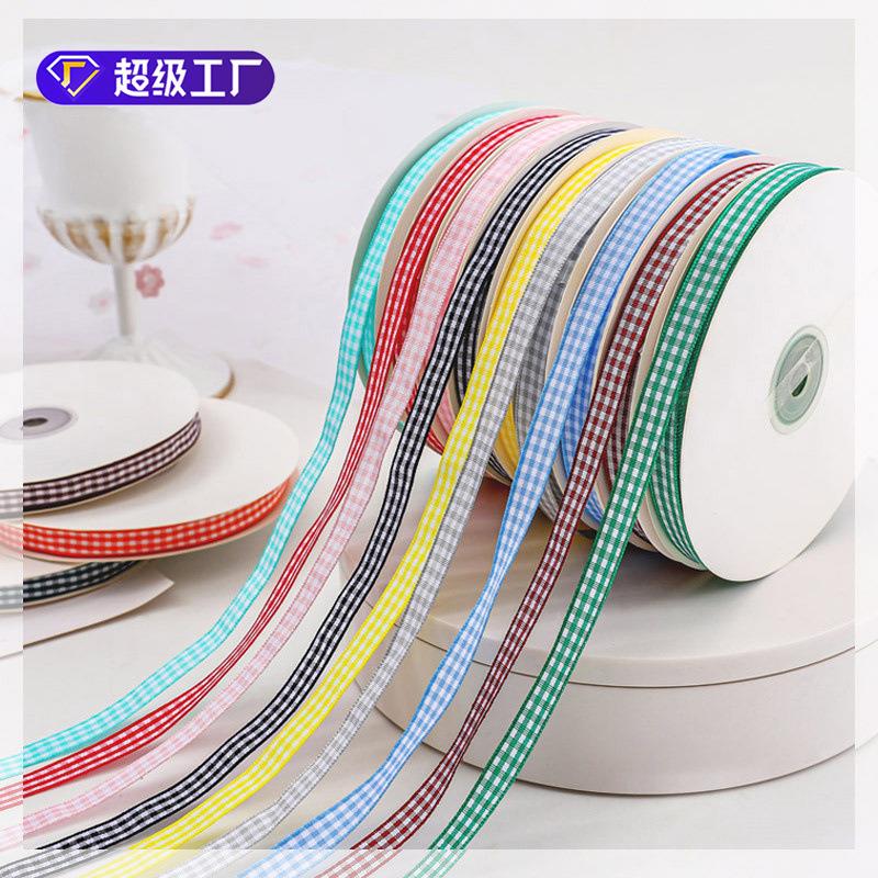 夏日格纹丝带 格子带鲜花礼品糕点用蝴蝶结带花艺包装材料