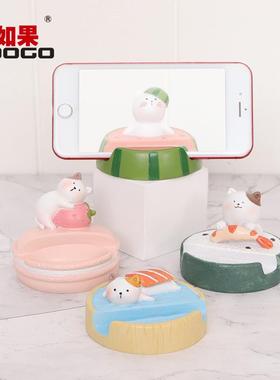 如果 卡通猫咪手机支架创意摆件桌面装饰平板支架树脂工艺品