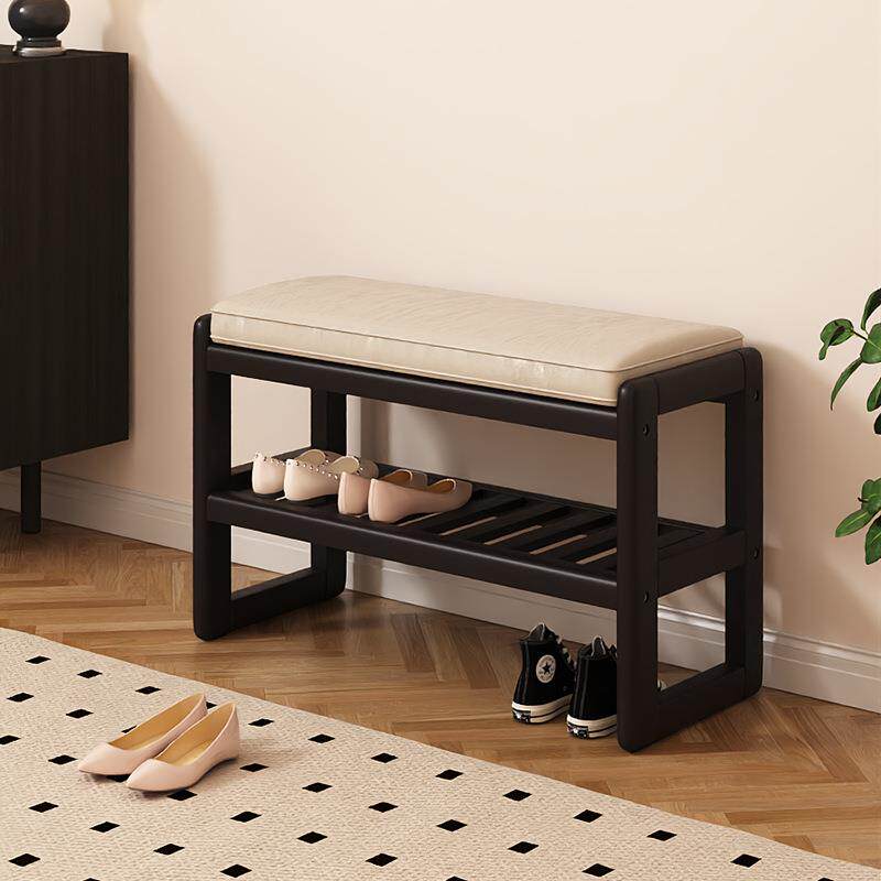 实木换鞋凳简约家用进门口穿鞋凳软包坐垫可坐式入户黑色鞋柜坐凳