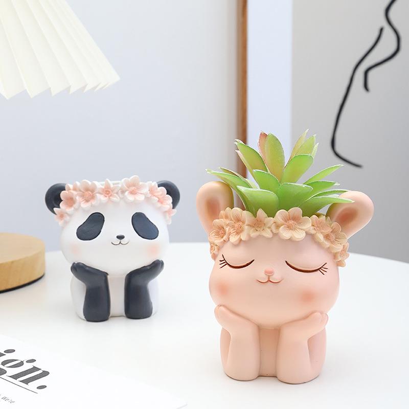 创意卡通动物多肉花盆桌面装饰盆景树脂多肉小花盆园艺微景观