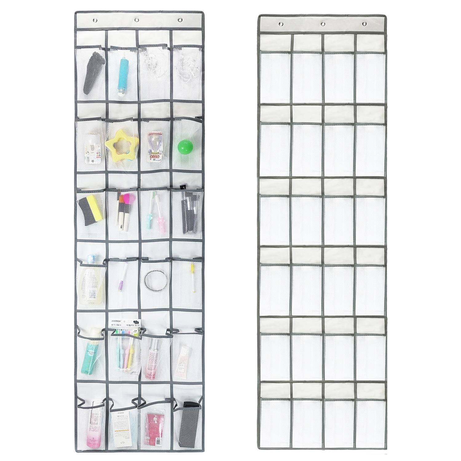 挂袋工厂 灰边24格门后网布鞋子收纳挂袋网布艺储物挂袋