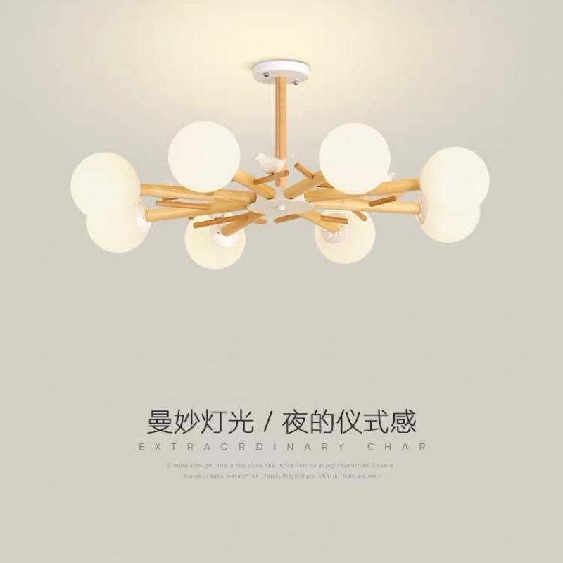 北欧客厅个性小鸟玻璃吊灯书房卧室餐厅原木艺日式侘寂风木艺吊灯