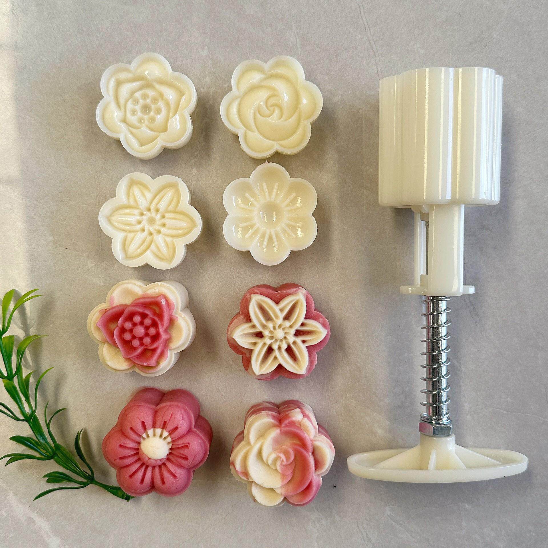 宏印臻品30克立体六瓣小花朵手压式绿豆糕冰皮月饼塑料模具套装
