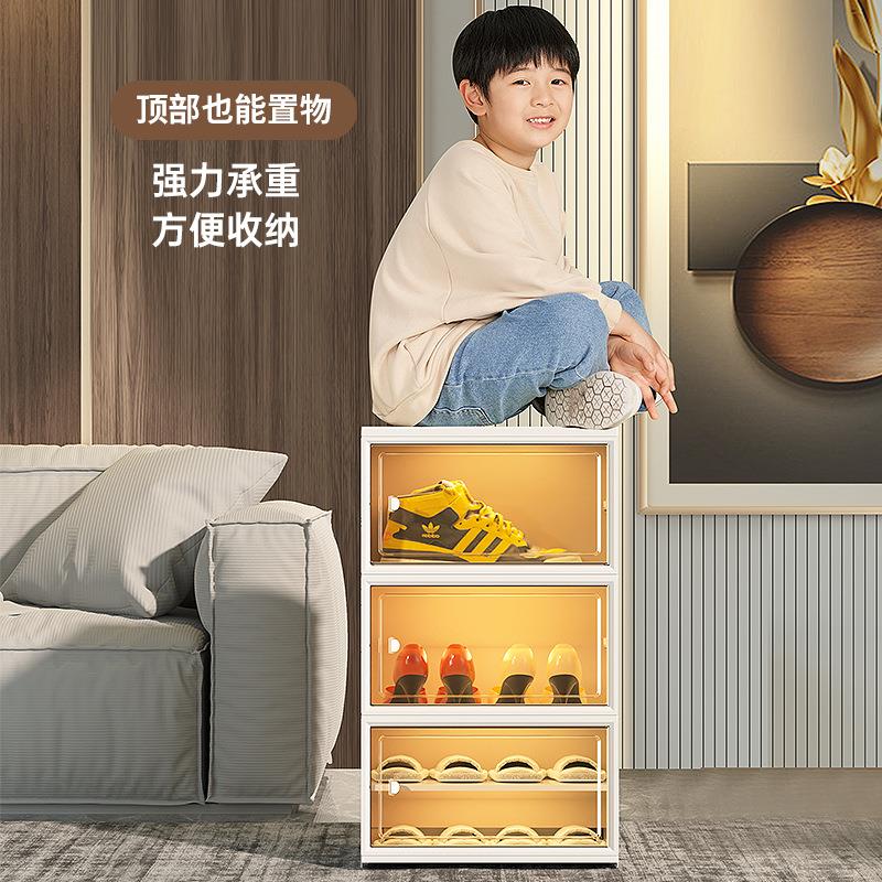 家用高颜值简约现代透明折叠式鞋架防尘塑料鞋柜省空间鞋盒免安装