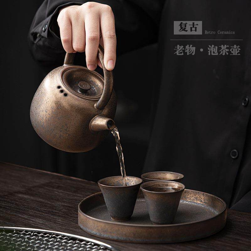 创意陶瓷提梁壶大号家用泡茶壶复古餐厅大容量茶水壶功夫茶具单壶