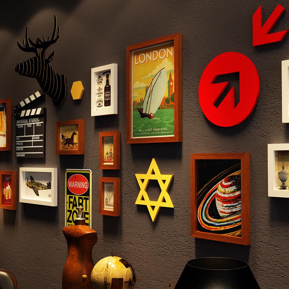 高分子_2264工业风照片墙酒吧组合相框小吃店餐馆装饰可换相片