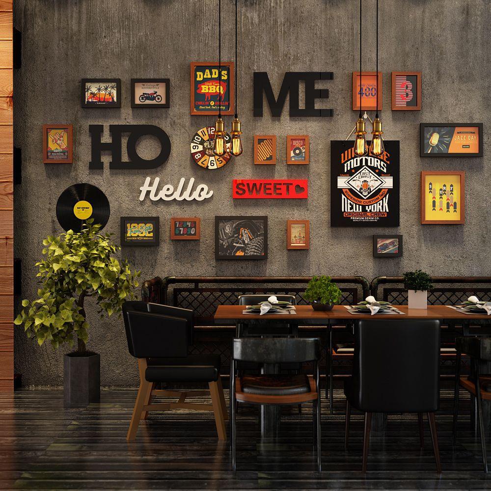 高分子_4482_挂画照片墙工业风装饰组合相框钟表挂墙餐饮装饰画框