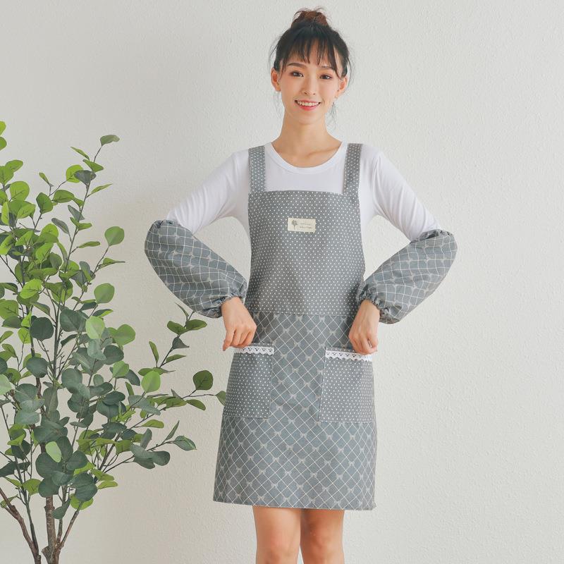 双层围裙女时尚可爱防水工作服围腰日式厨房餐厅做饭防油罩衣女