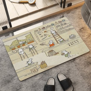 卡通浮世绘猫咪卫生间地垫浴室厨房门口防滑垫吸T水速干硅藻泥脚