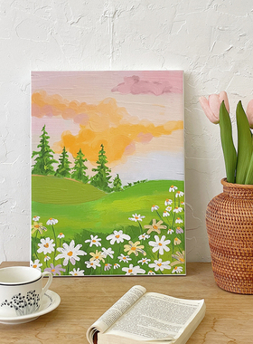 韩风小清新花朵肌理o感油画少女心装饰画简约挂画桌面摆件家居软