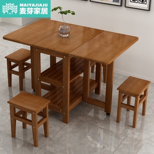 实木折叠餐桌椅组合小户型家用简易多功能圆吃饭桌子简约现代伸缩