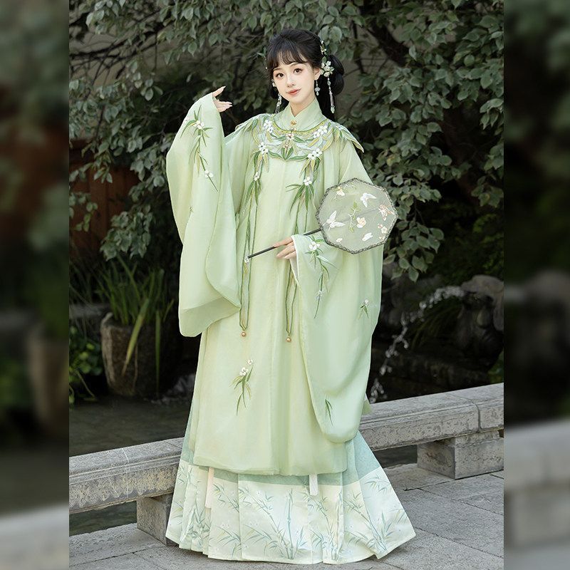 原创明制立领长衫云肩汉服女竹影花神款仙气马面裙夏日常拍照全套
