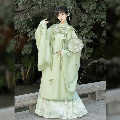 原创明制立领长衫云肩汉服女竹影花神款仙气马面裙夏日常拍照全套