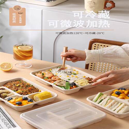 一次性餐盒餐盘打包盒食品级三格四格快餐盒分格饭盒可微波炉加热